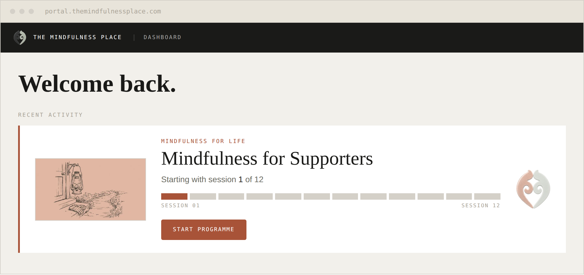 The member portal dashboard showing Mindfulness for Supporters.